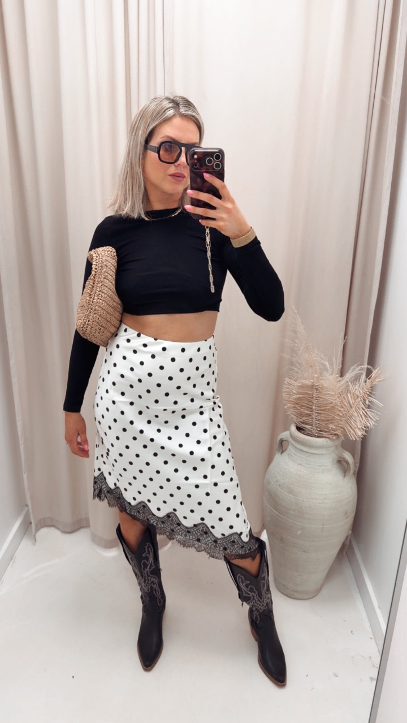 ONLBELLA SLANTED SATIN LACE SKIRT (2 COLOR OPTIONS)