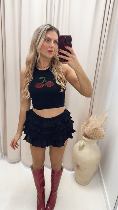 CHERRY RIBBED CROP TOP (BLACK)