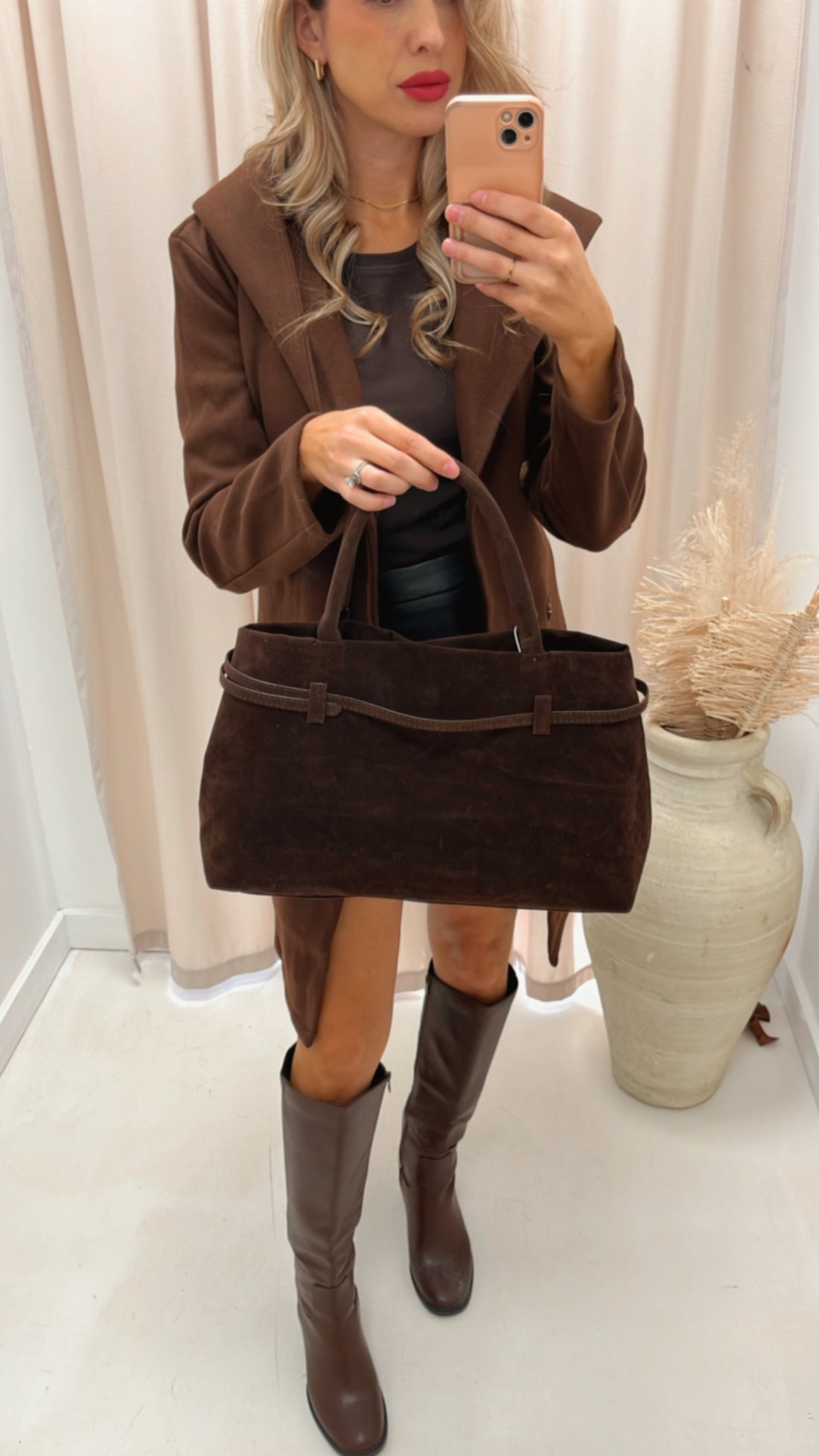 CHOCOLATE SUEDE TOTE BAG