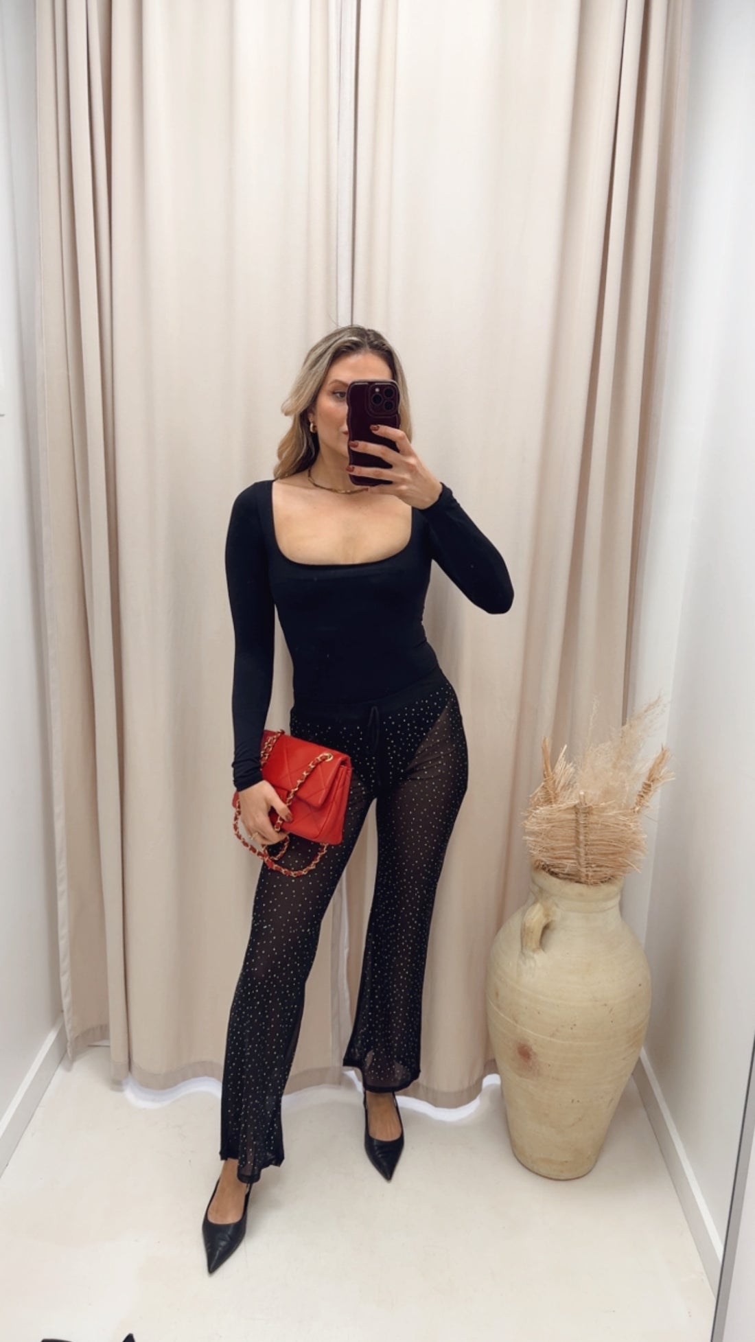 GABBY RHINESTONE MESH PANTS (BLACK)