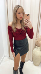 MADONNA TWIST OFF SHOULDER TOP (BURGUNDY)