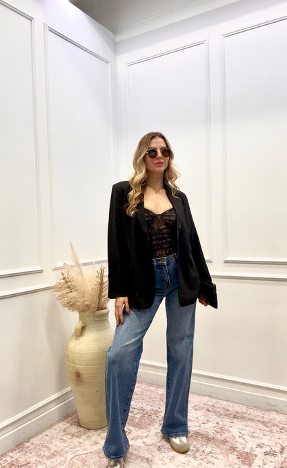 NEW STACEY BUTTON CLOSURE BLAZER (BLACK)