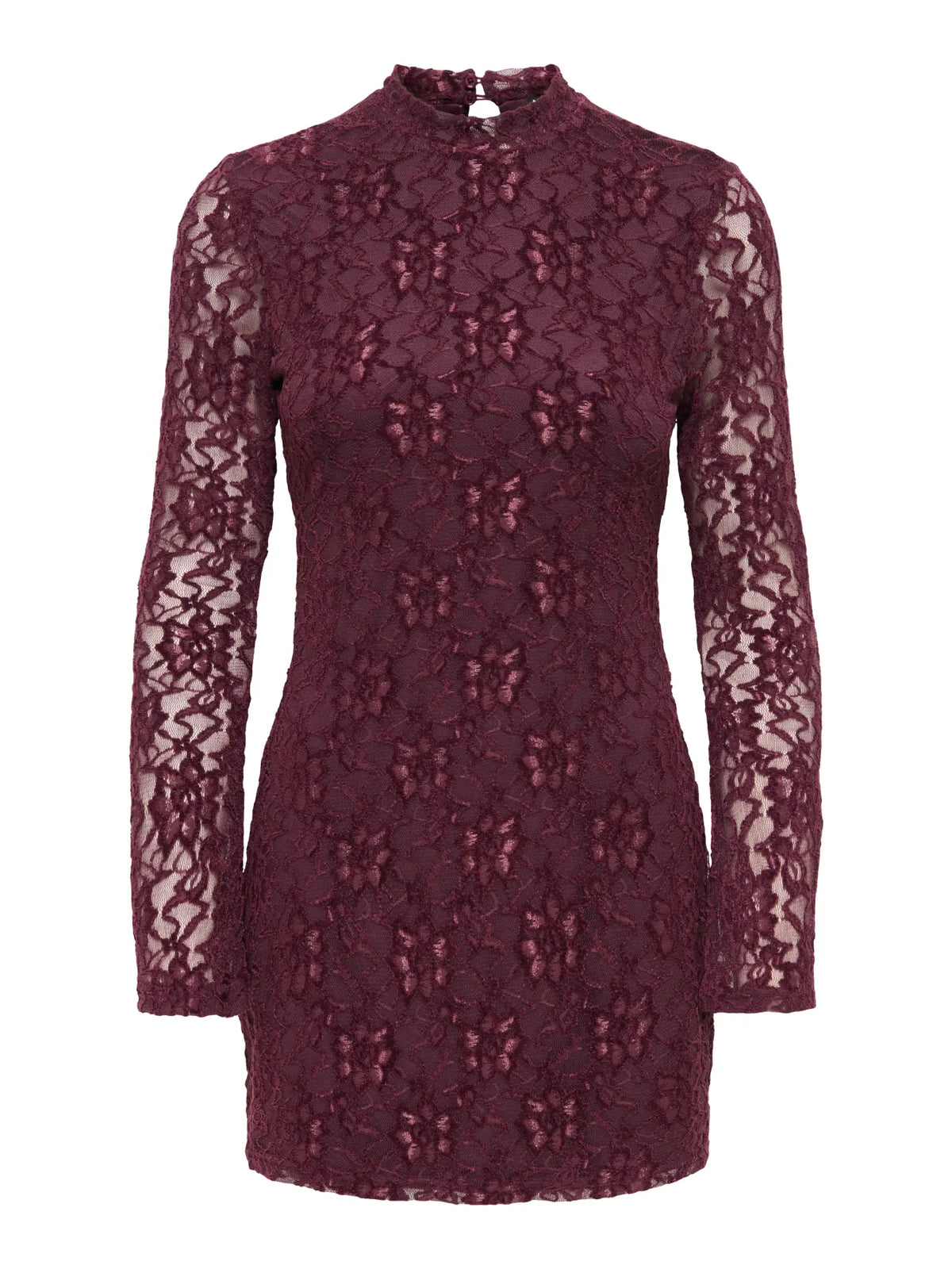 NOLA L/S LACE VELVET DRESS (BURGUNDY) | ONLY