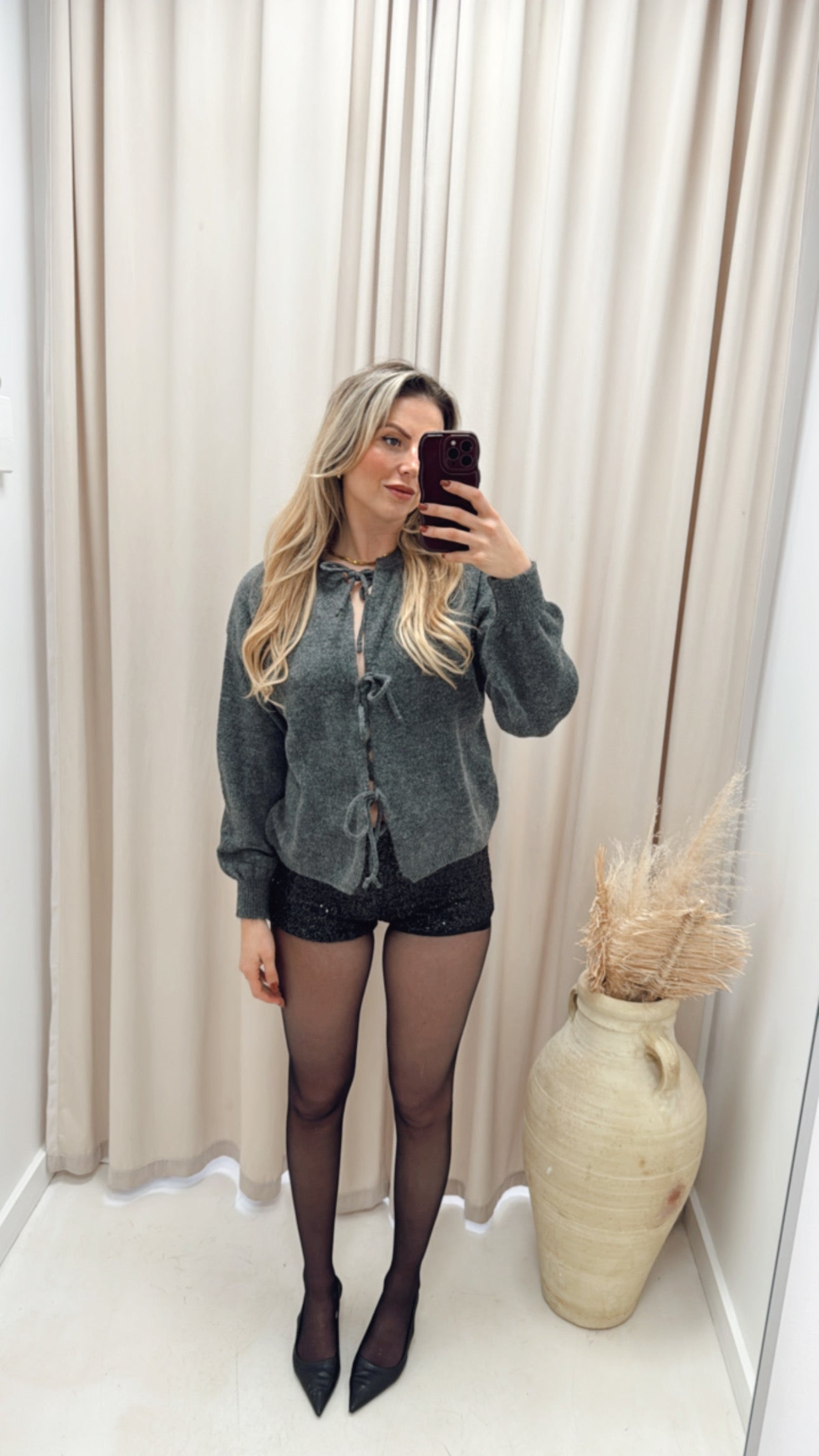 MONROE TIE BOW CARDIGAN (GREY)