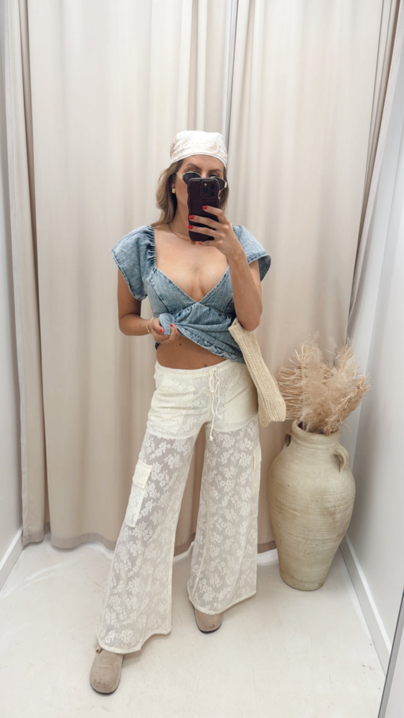 ALBA LACE CARGO WIDE LEG LACE PANT