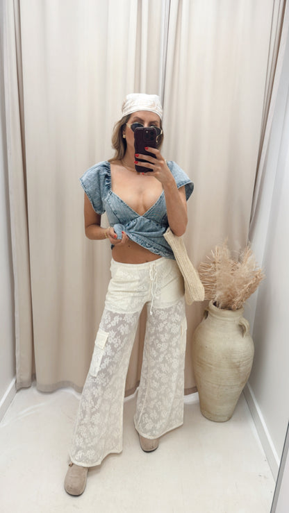 ALBA LACE CARGO WIDE LEG LACE PANT