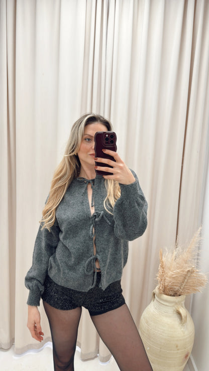 MONROE TIE BOW CARDIGAN (GREY)