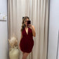 NEW VALORIE VENETIAN MINI DRESS (BURGUNDY)