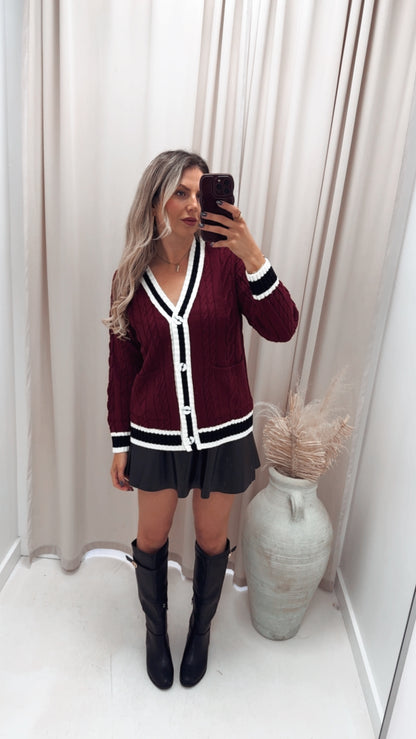CLARET BUTTON UP CARDIGAN (BURGUNDY)