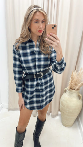 JAMIE PLAID SHIRT DRESS (NAVY)