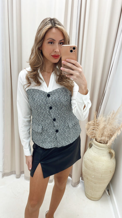 ALYSSA TWEED PUPLUM BLOUSE