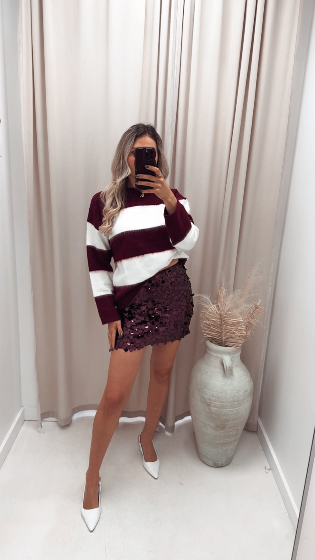 JADEL SEQUIN MINI SKIRT (WINE)