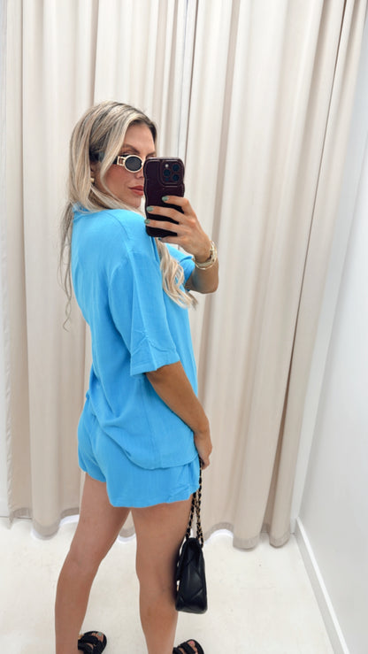 CLAVIYA TWO PIECE SHORT SET (BLUE)