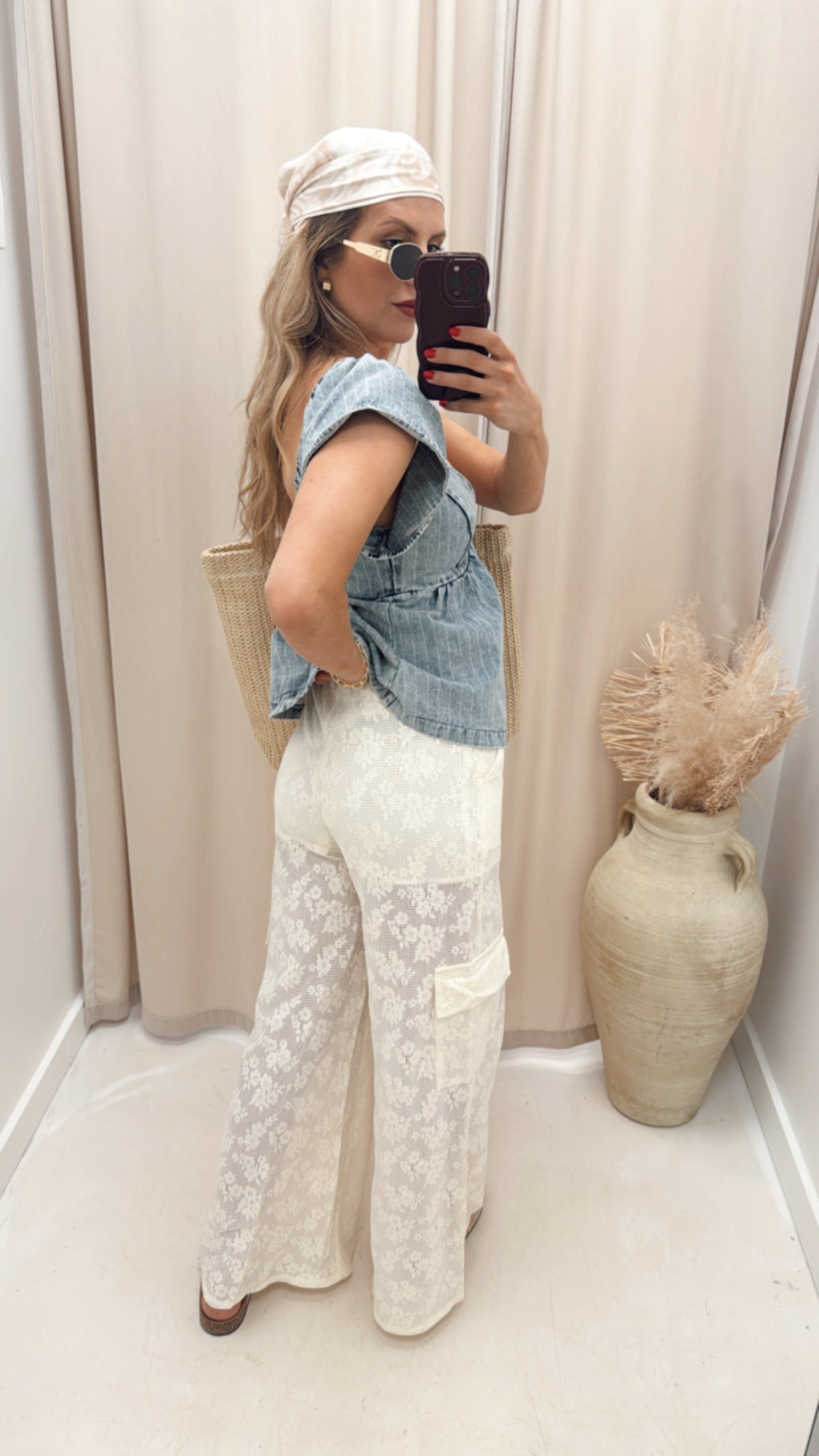 ALBA LACE CARGO WIDE LEG LACE PANT