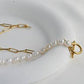 NEW PEARL & PAPER CLIP TOGGLE NECKLACE