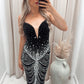 RHINESTONE EMBELLISHED CHAIN LIKE DRESS (BANJUL) BLACK