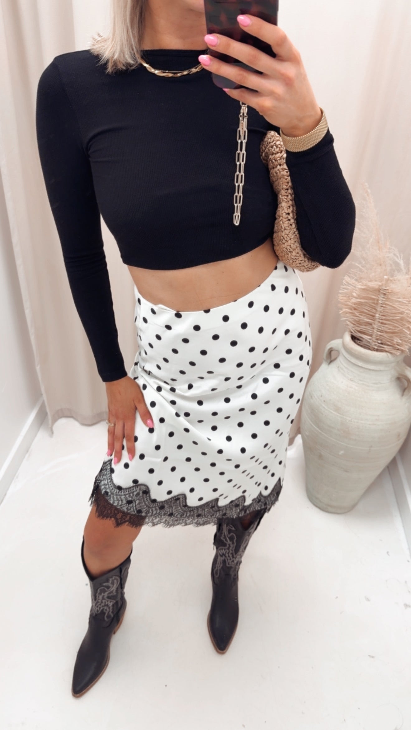 ONLBELLA SLANTED SATIN LACE SKIRT (2 COLOR OPTIONS)