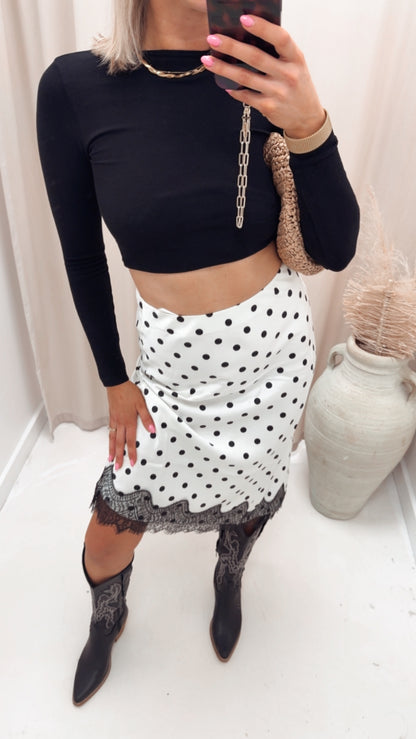 ONLBELLA SLANTED SATIN LACE SKIRT (2 COLOR OPTIONS)