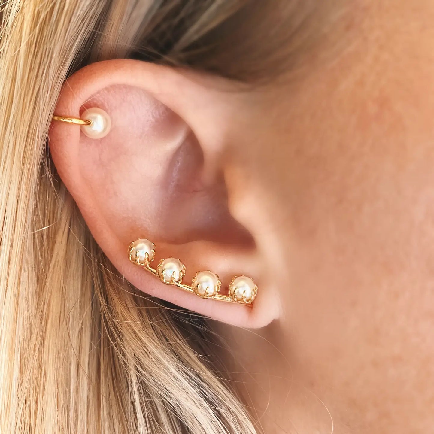 18k GOLD FILLLED PEARL EAR CLIMBER EARRINGS