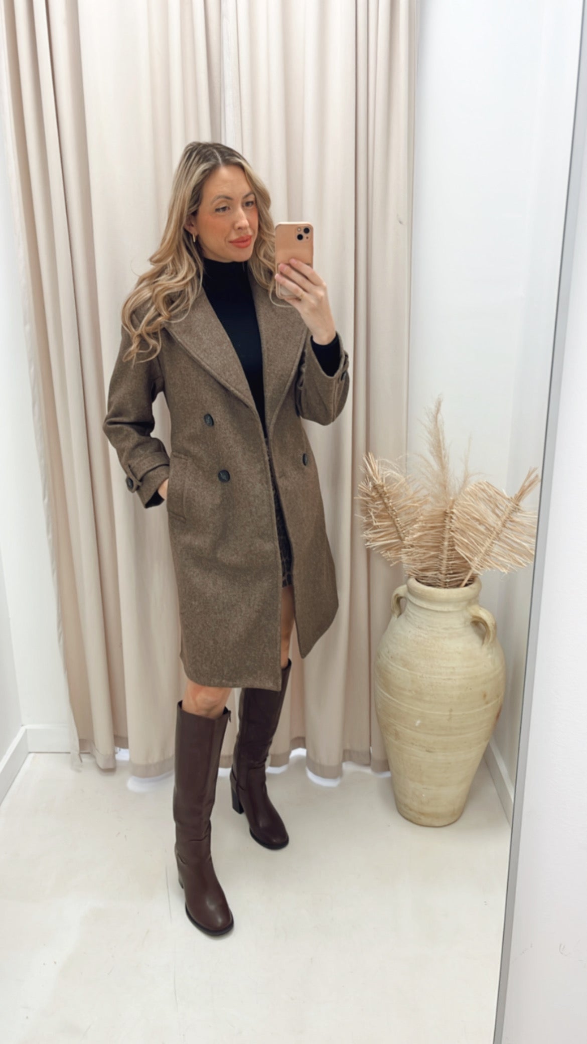 ANGELINA  DOUBLE BREASTED TIE WRAP  COAT (BROWN)
