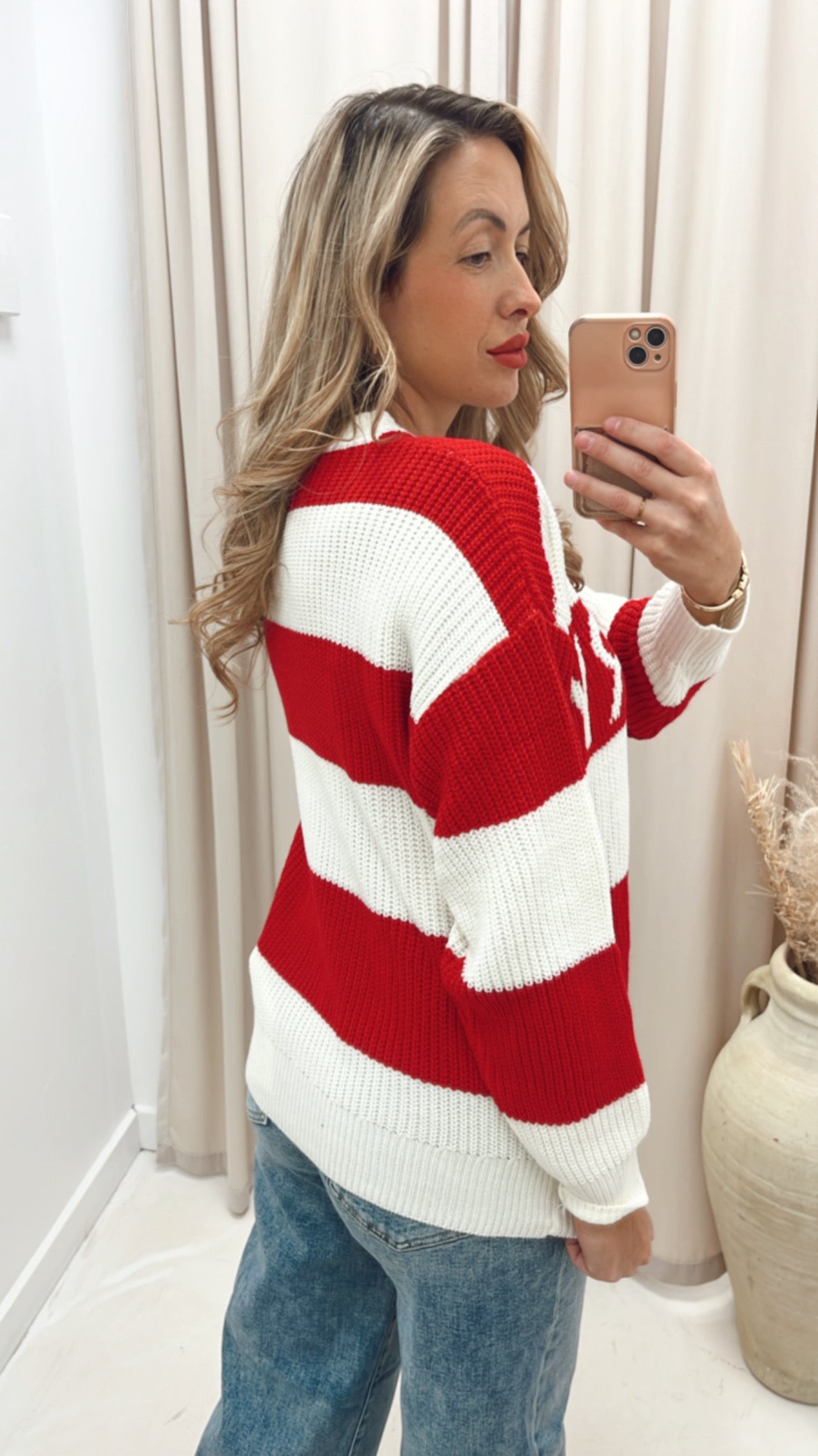 MERRY CHRISTMAS KNIT STRIPE SWEATER (RED)