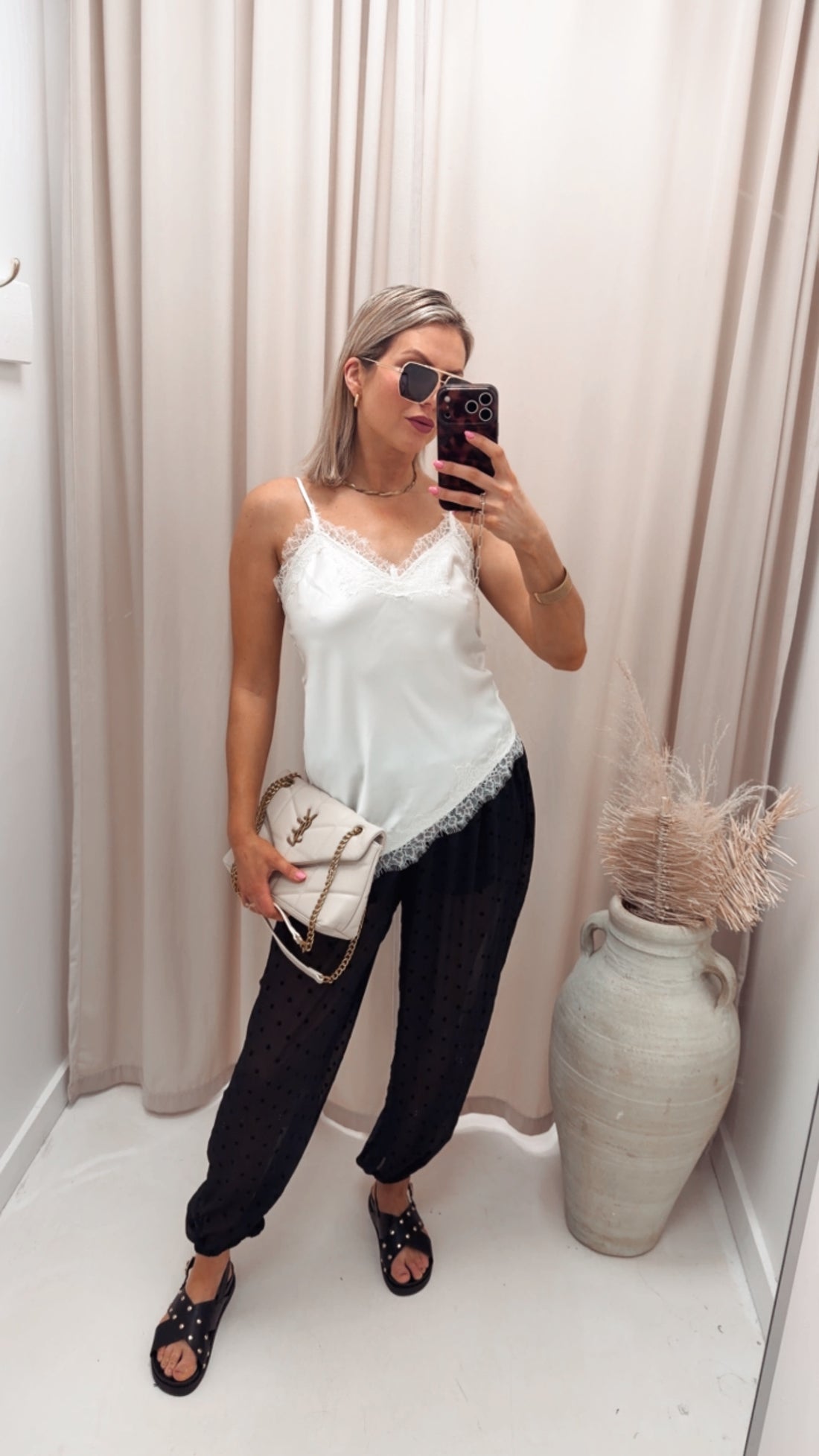 BELLA STRAP SATIN LACE TOP