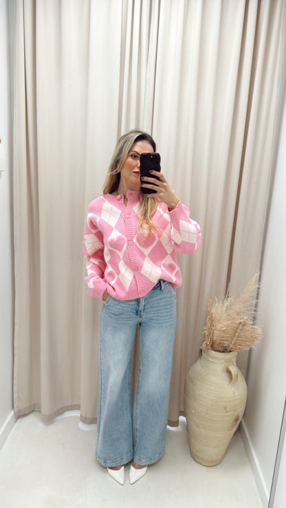 PINK HEART CARDIGAN (PINK)