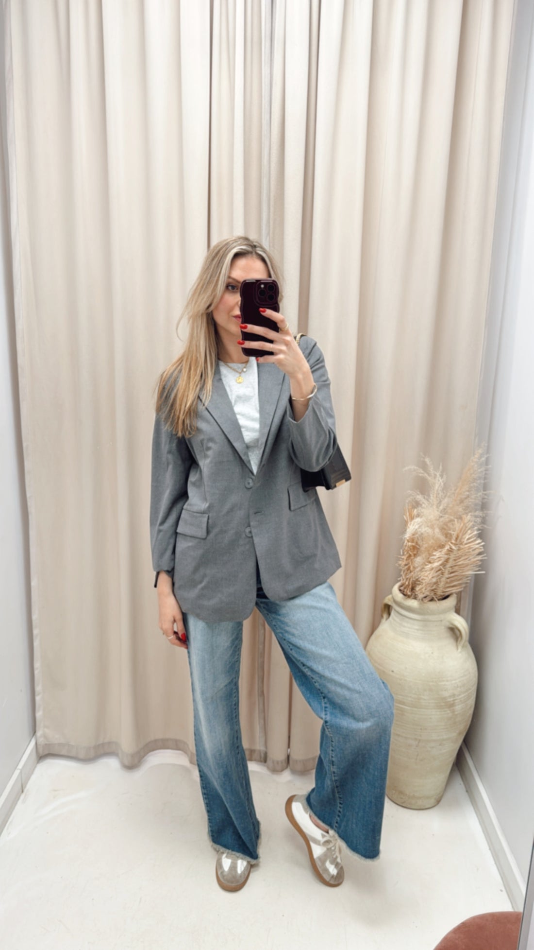 NEW STACEY BUTTON CLOSURE BLAZER (GREY)