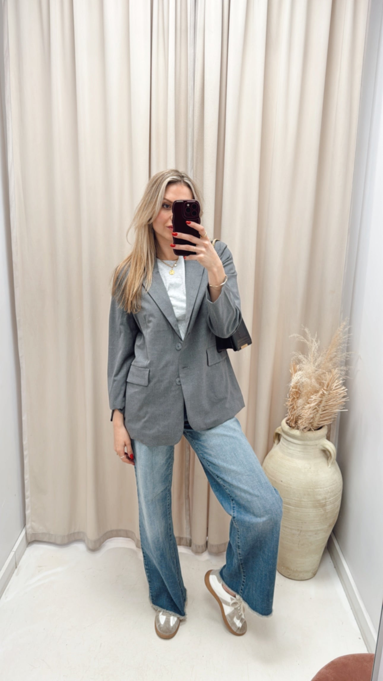 NEW STACEY BUTTON CLOSURE BLAZER (GREY)
