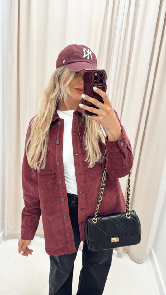 ALVA RIBBED SHACKET COAT (BURGUNDY) | ONLY