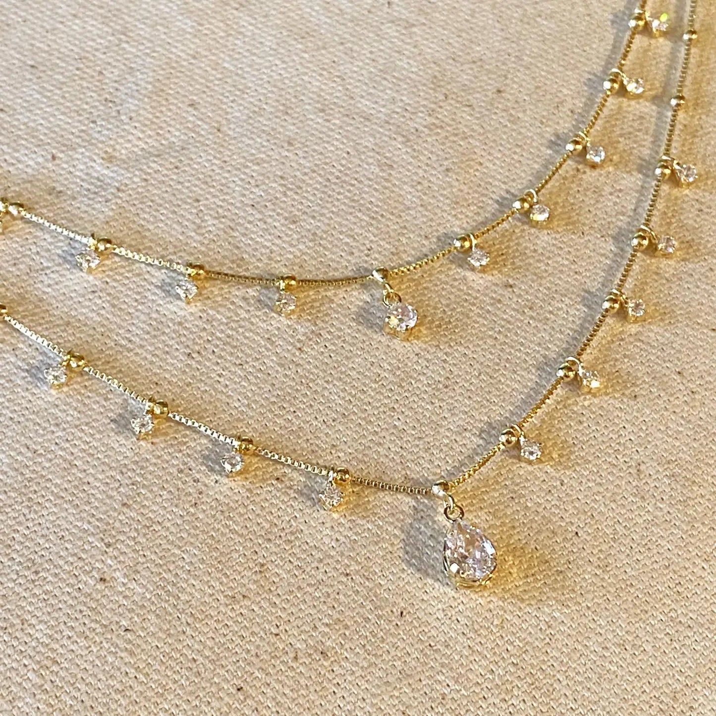 18k GOLD FILLED DOUBLE TEARDROP CLEAR NECKLACE