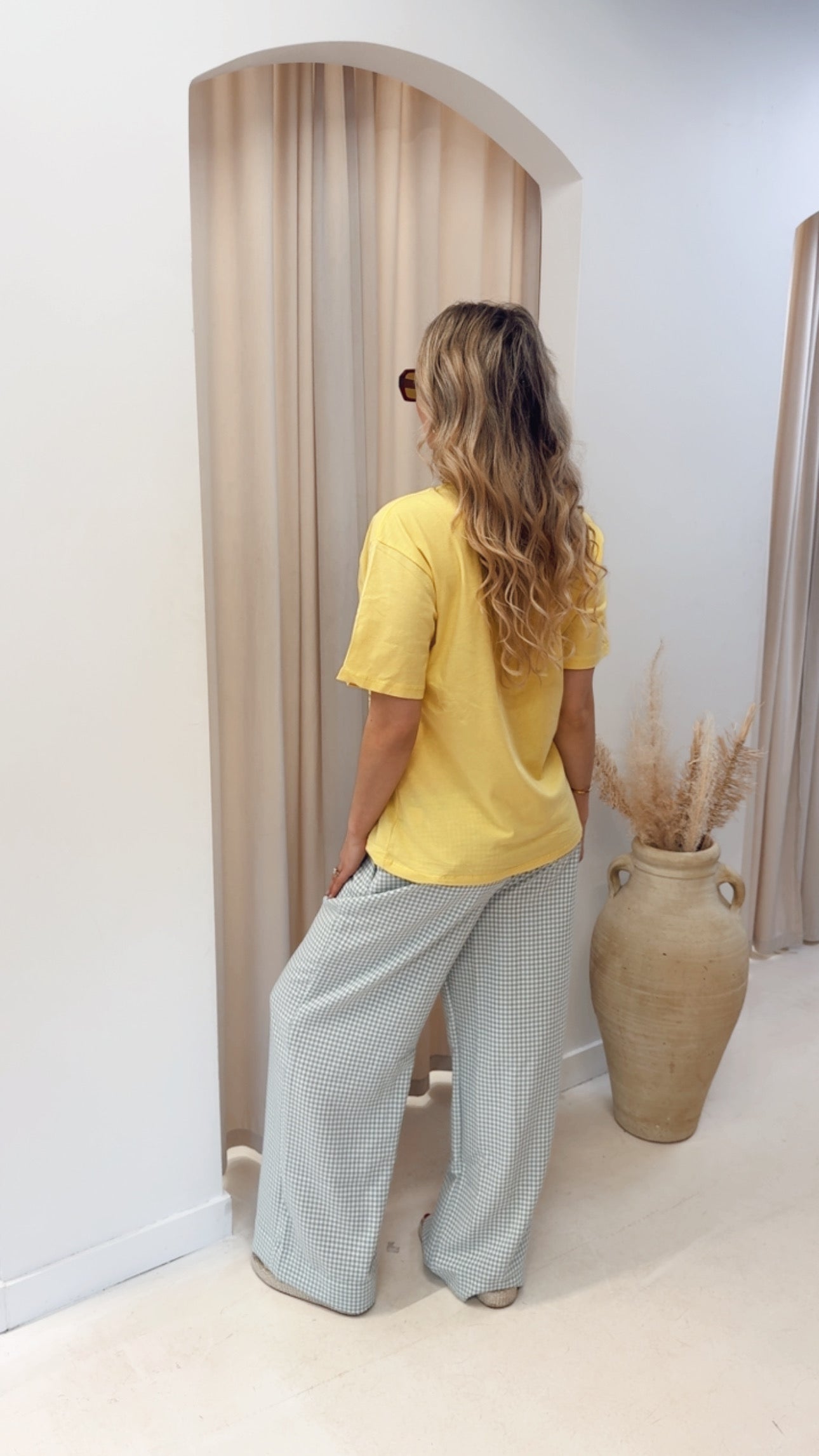 GINGHAM WIDE LEG DRAW-WAIST PANT | SAGE