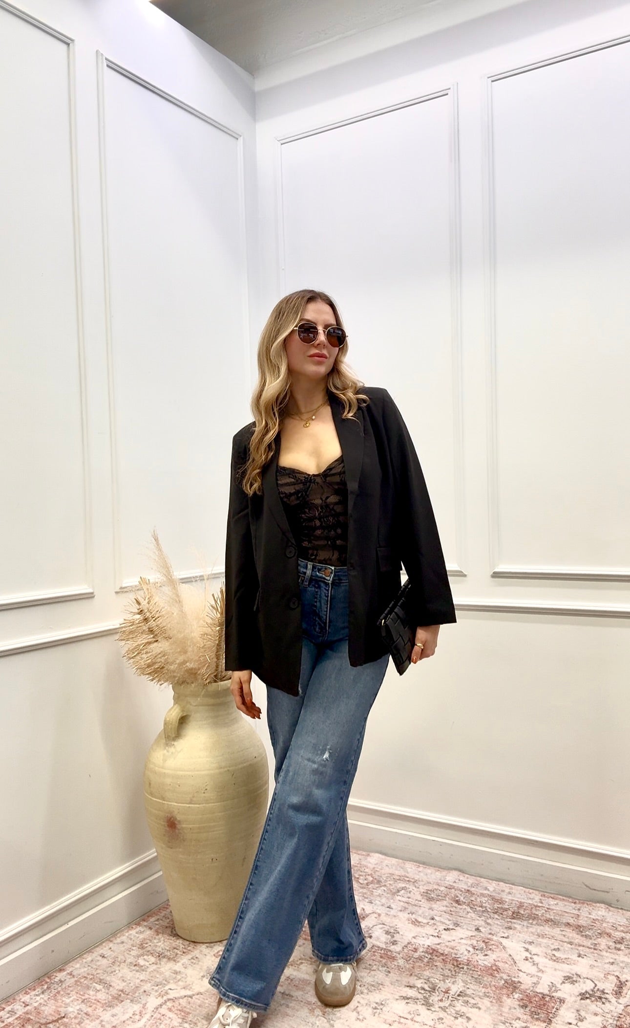 NEW STACEY BUTTON CLOSURE BLAZER (BLACK)