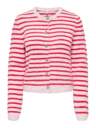 KERRY PIUMO BUTTON STRIPED CARDIGAN (RED)  | ONLY