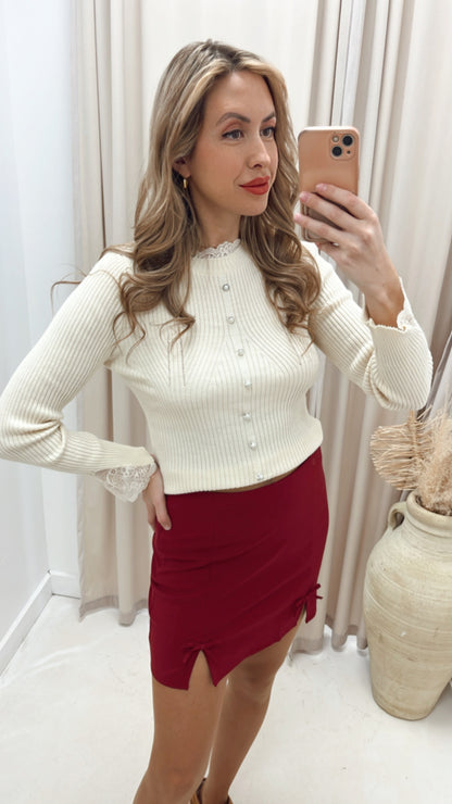 SCARLET BOW MINI SKIRT (BURGUNDY)