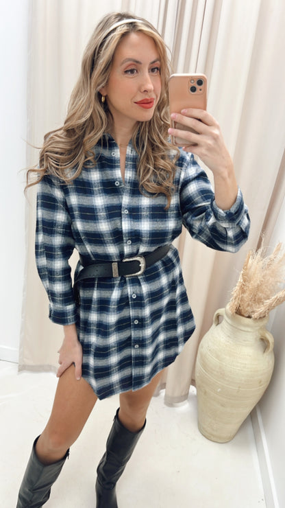 JAMIE PLAID SHIRT DRESS (NAVY)