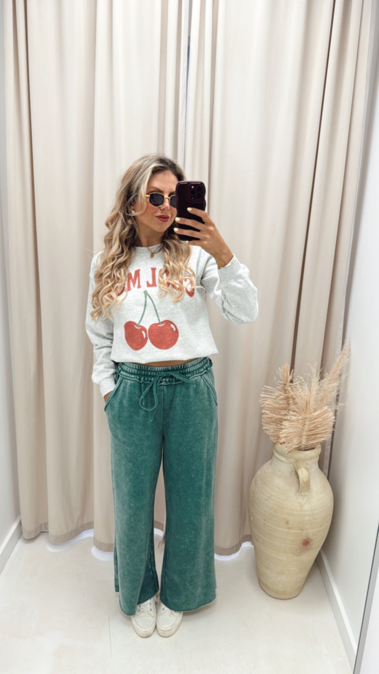 JENINE WIDE LEG FLEECE PANT (GREEN)