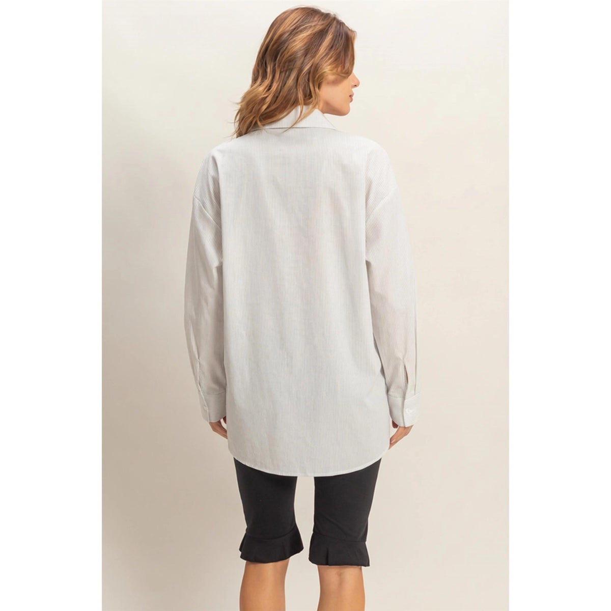 PINSTRIPE ESSENTIAL BUTTON UP SHIRT (WHITE)