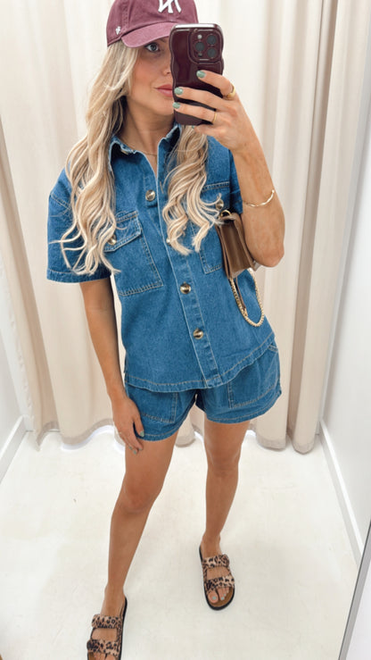 MORGAN TWO PIECE DENIM SHORT SET