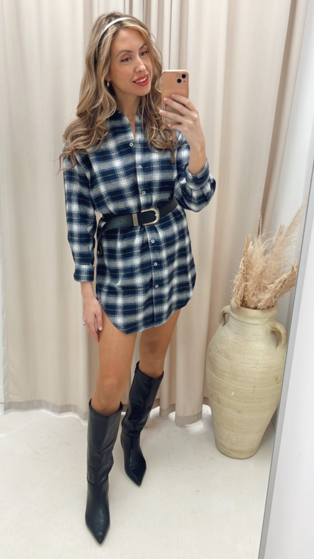 JAMIE PLAID SHIRT DRESS (NAVY)