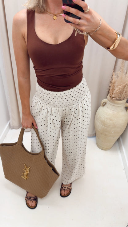 POLKA DOT LINEN WIDE LEG PANTS