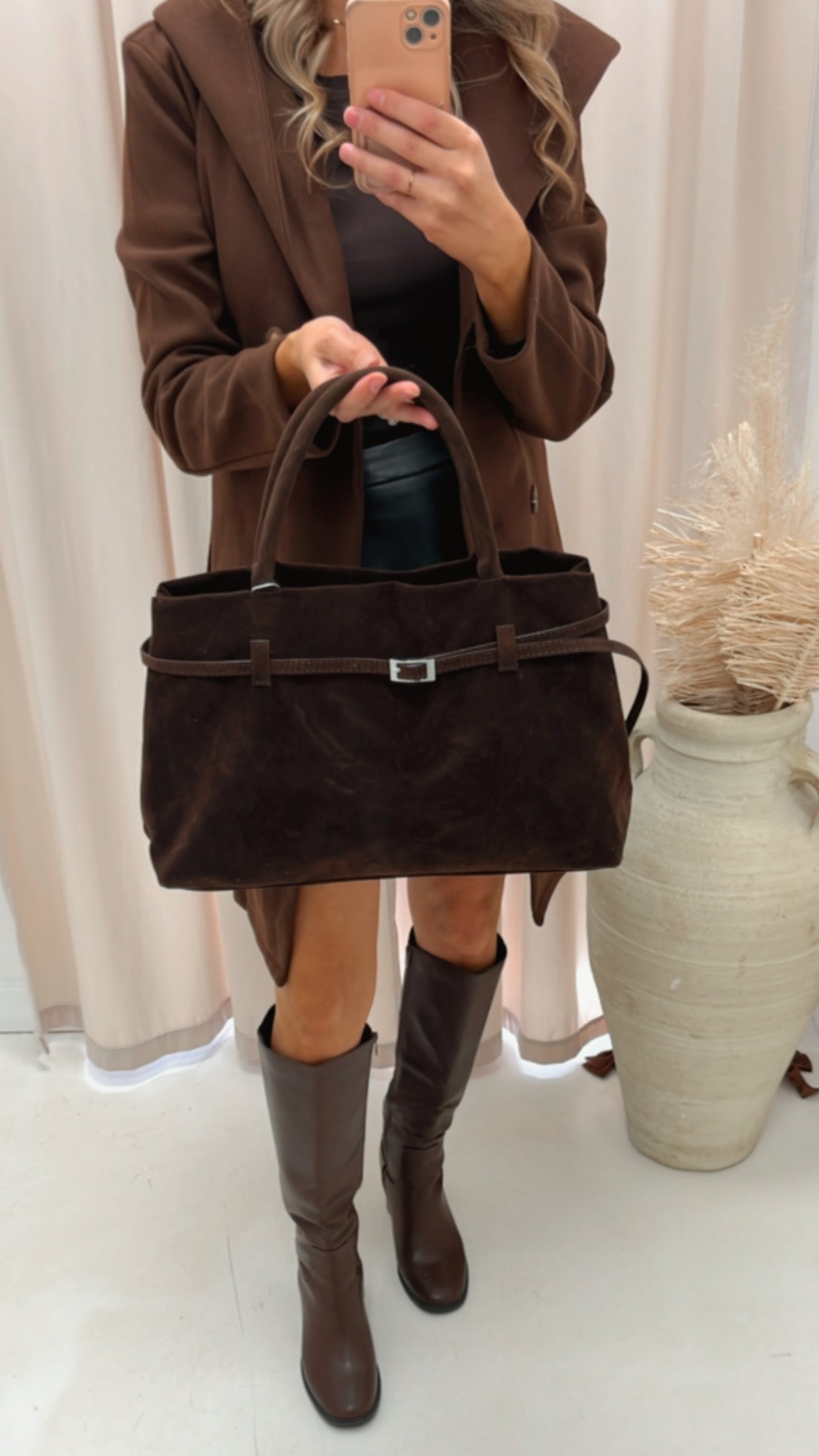 CHOCOLATE SUEDE TOTE BAG