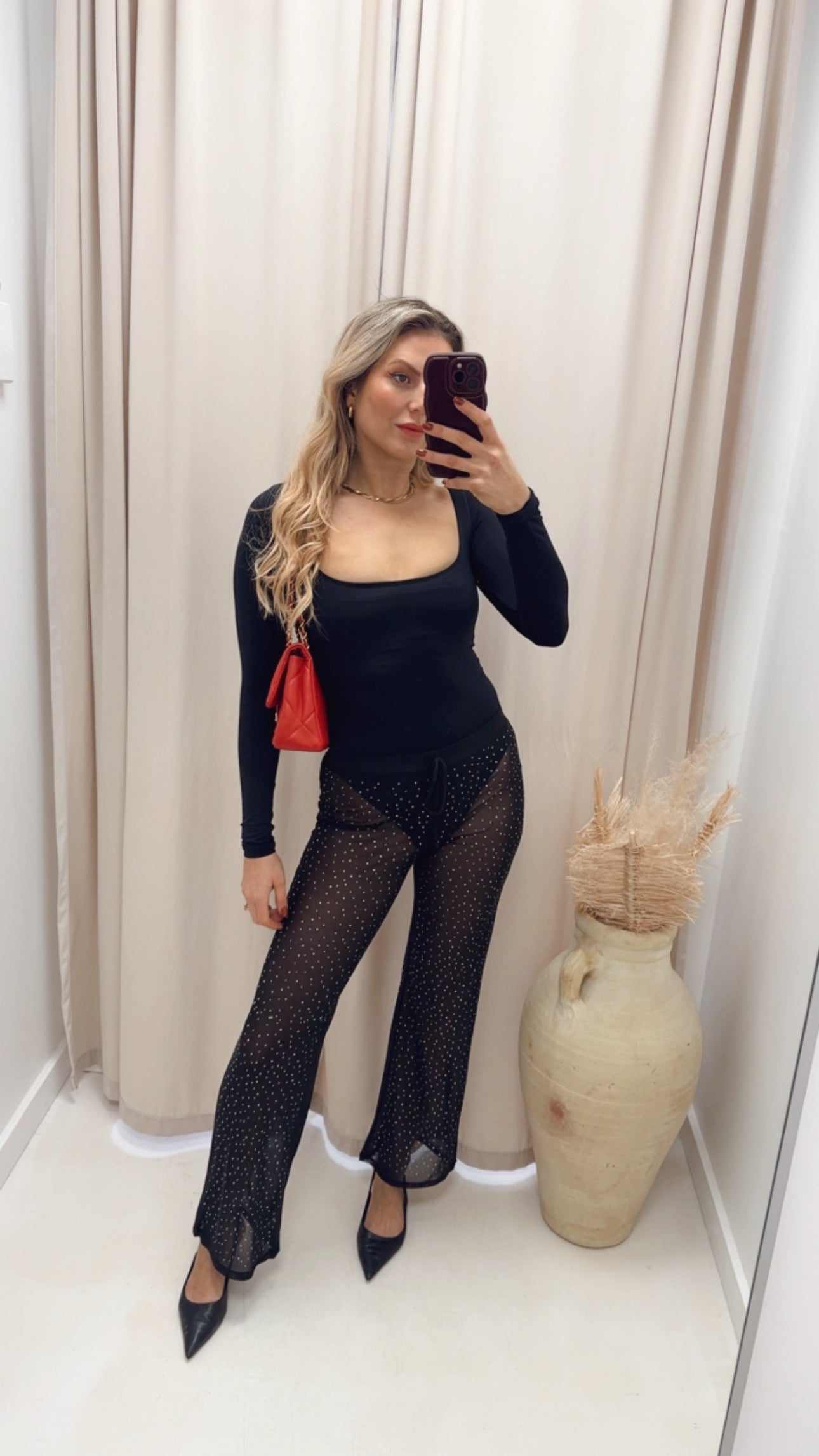 GABBY RHINESTONE MESH PANTS (BLACK)