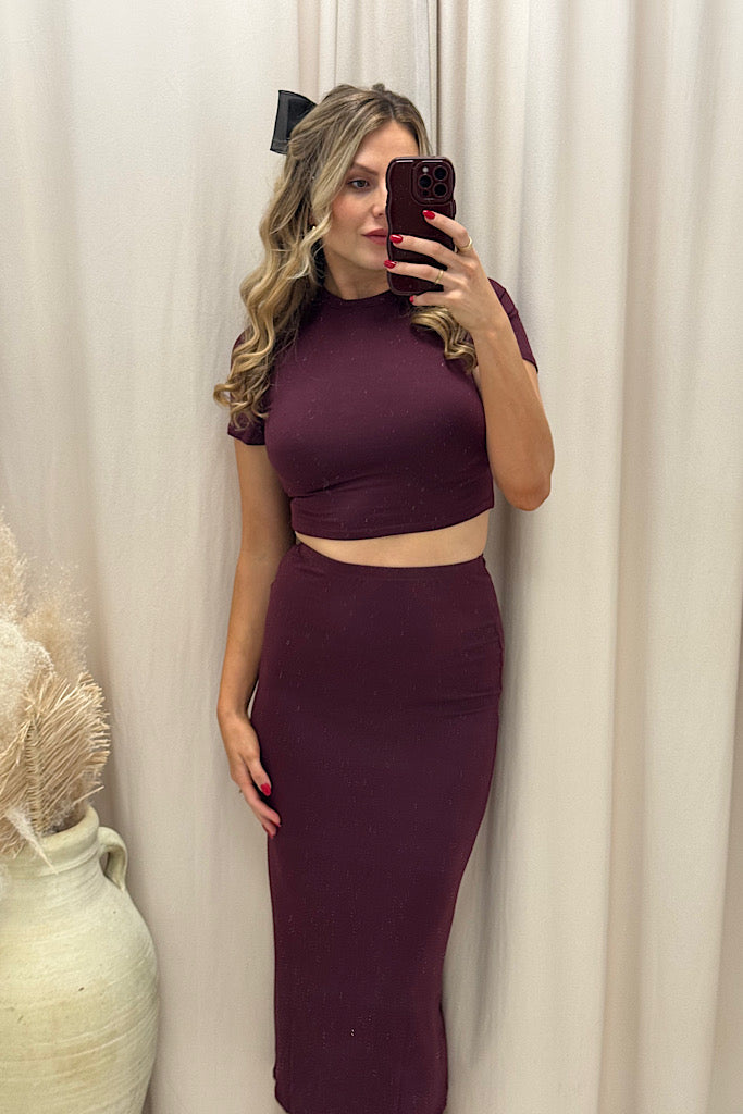 NEW MARRIOT TWO PIECE MAXI SKIRT SET (MAROON)