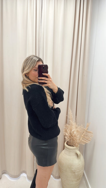 HOLLY RIBBED SEQUIN BOW KNIT SWEATER