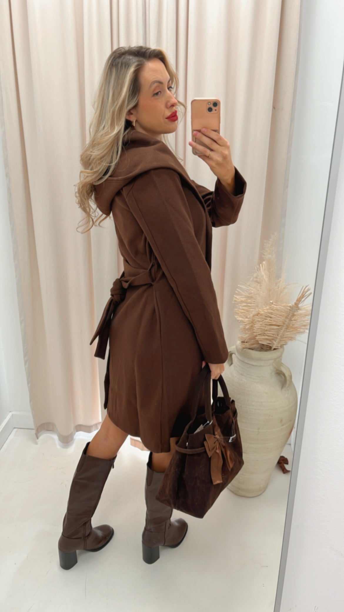 HALLIE HOODED DRESS COAT (BROWN)