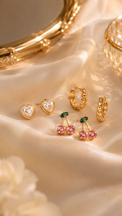 TRIO HEART, CHERRY, EARRING SET