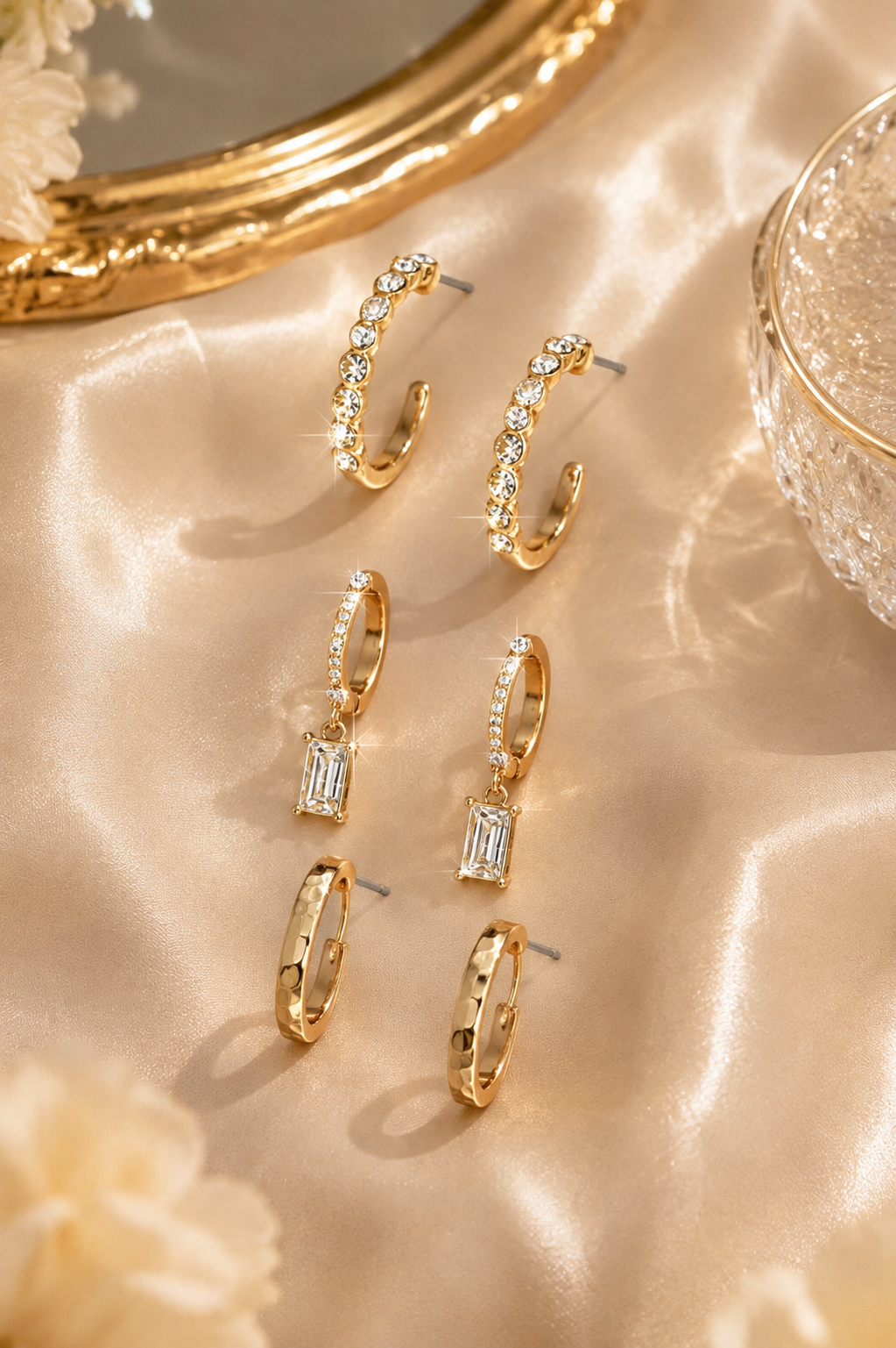 CRYSTAL BAGUETTE HOOP EARRING SET