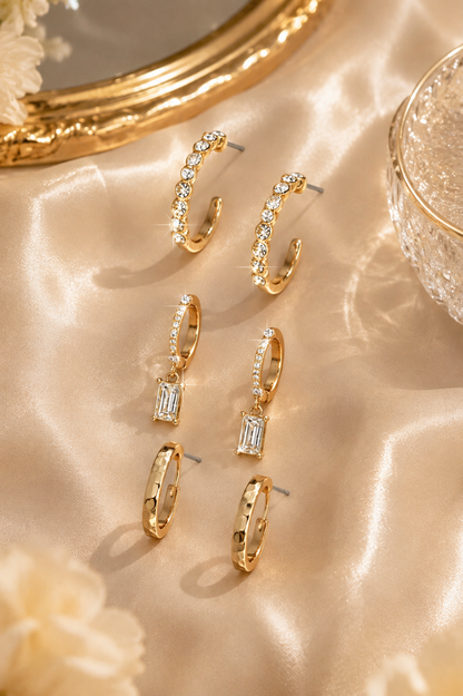 CRYSTAL BAGUETTE HOOP EARRING SET