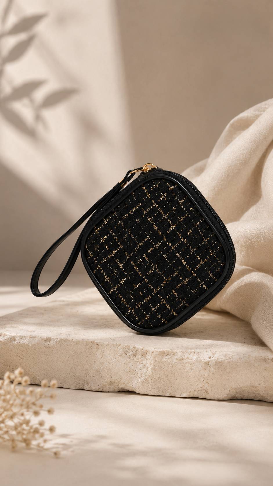 MINI TWEED COSMETIC BAG (BLACK)